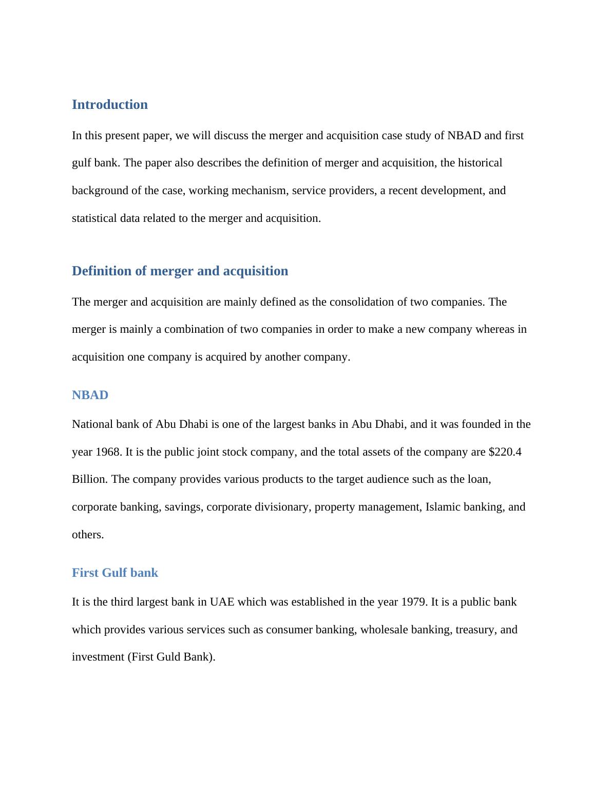 Mergers And Acquisitions A Case Study Form Nbad And First Gulf