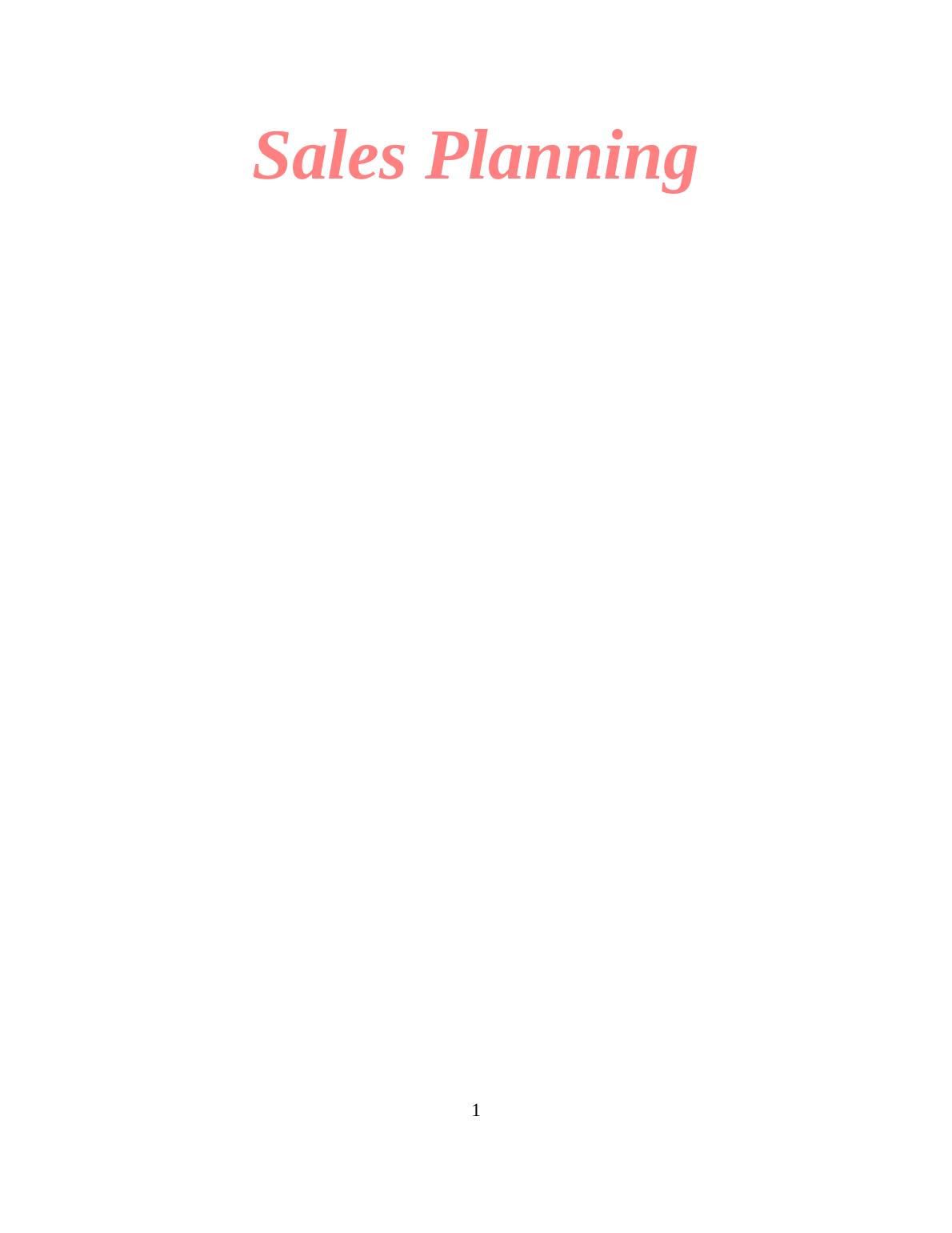 Sales Planning - Assignment_1