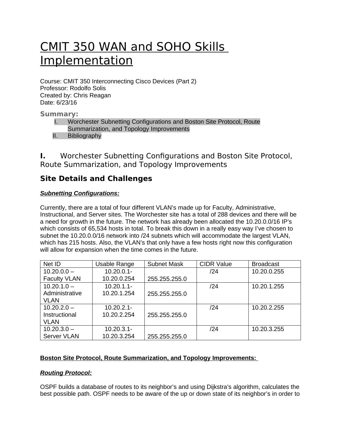 Cmit 350 Cisco Work Proposal Part 2 Cmit 350 Part 2