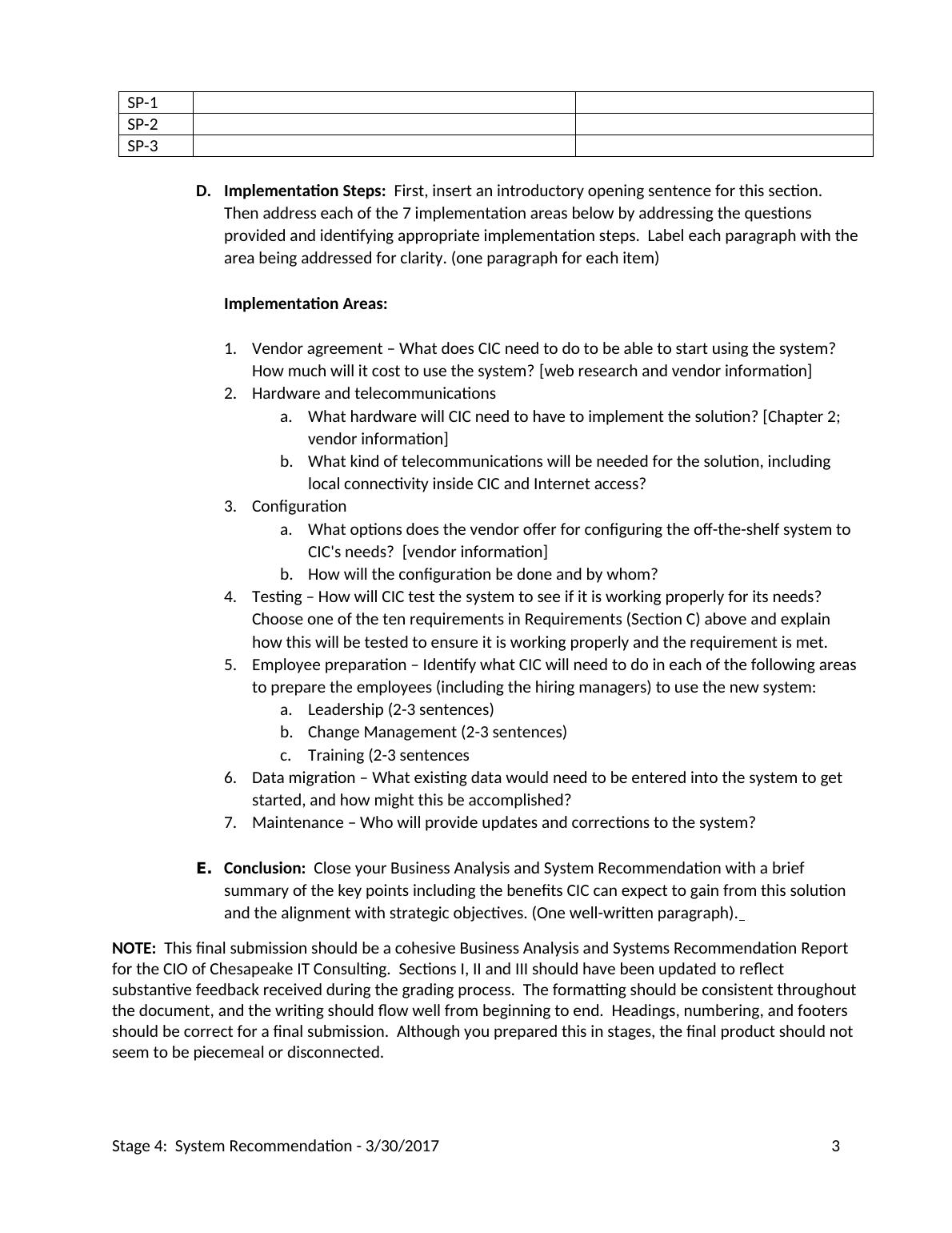 System Recommendation and Final BA&SR Report for CIC