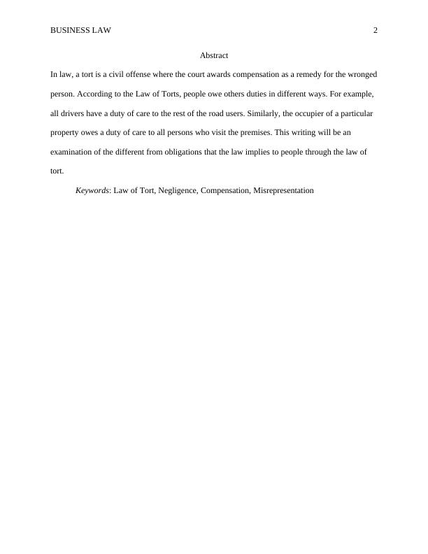 Business Law Assignment | Law of Tort_2