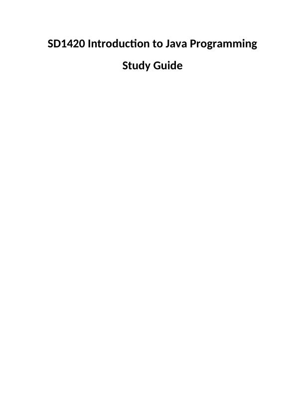 SD1420 Introduction to Java Programming Assignment_1