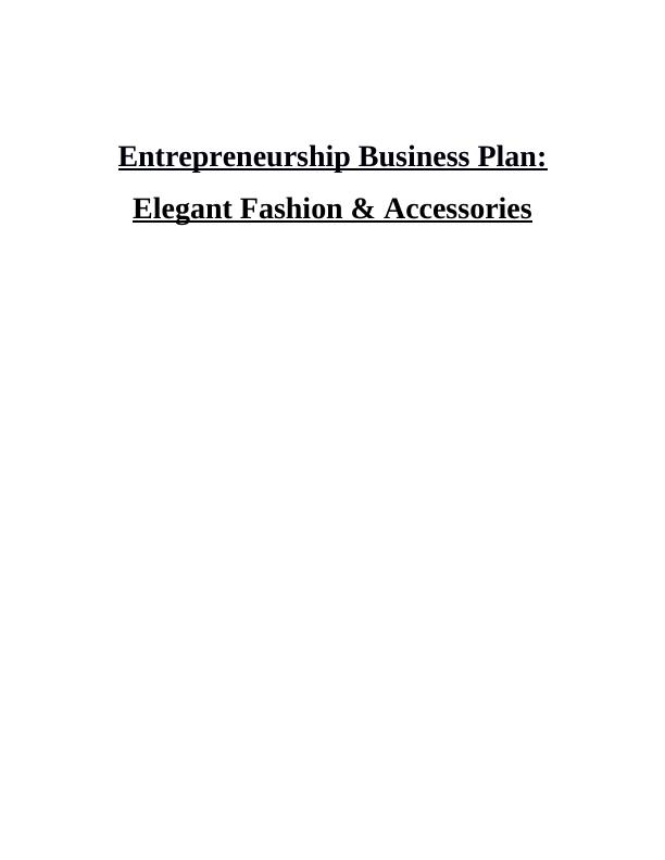 Entrepreneurship Business Plan - Assignment_1