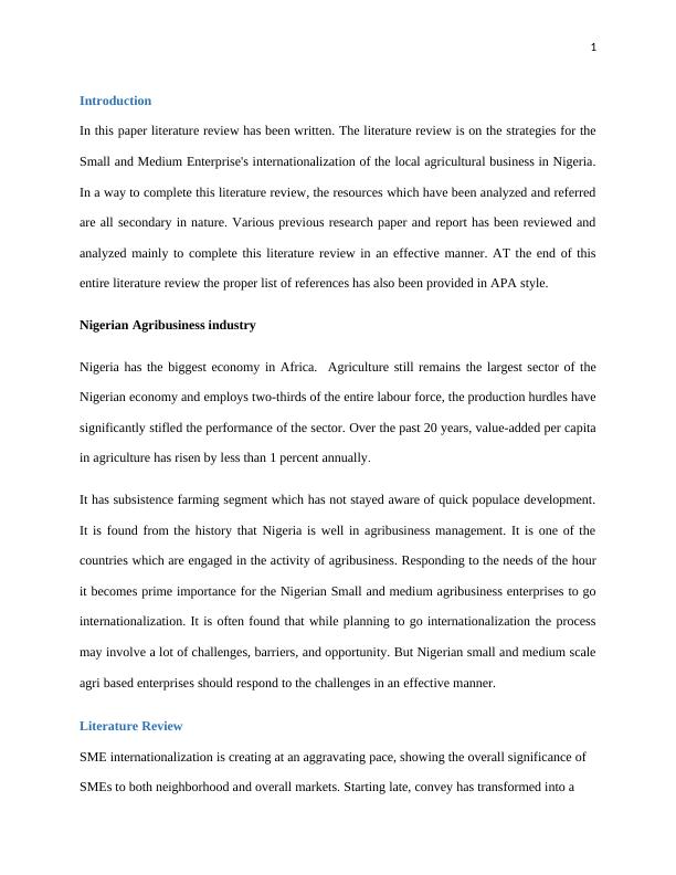 Literature Review On Internationalization of Local Agricultural Business in Nigeria_2