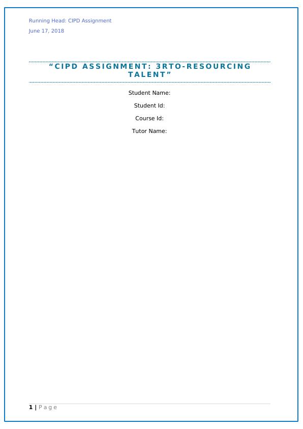 CIPD Assignment: 3RTO-Resourcing Talent_1