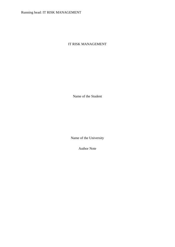 Assignment | IT Risk Management Report_1