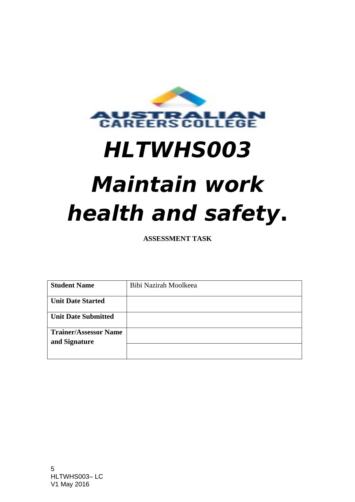 unit 4 health and safety assignment