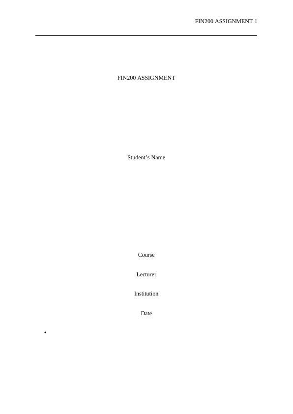 Assignment FIN200 | Corporate Financial Management_1