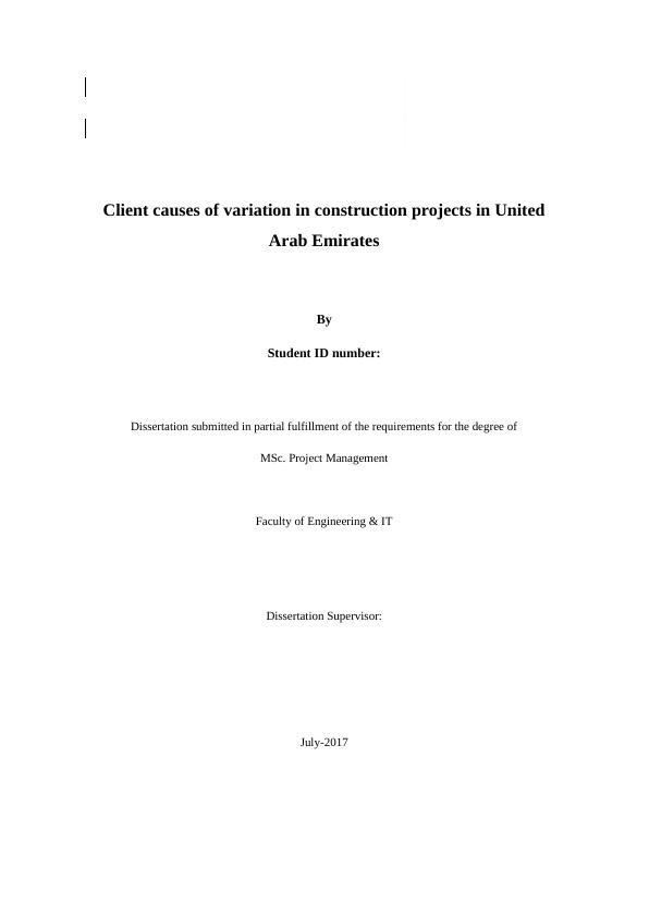 Dissertation Client Causes of Variation in Construction Projects_1