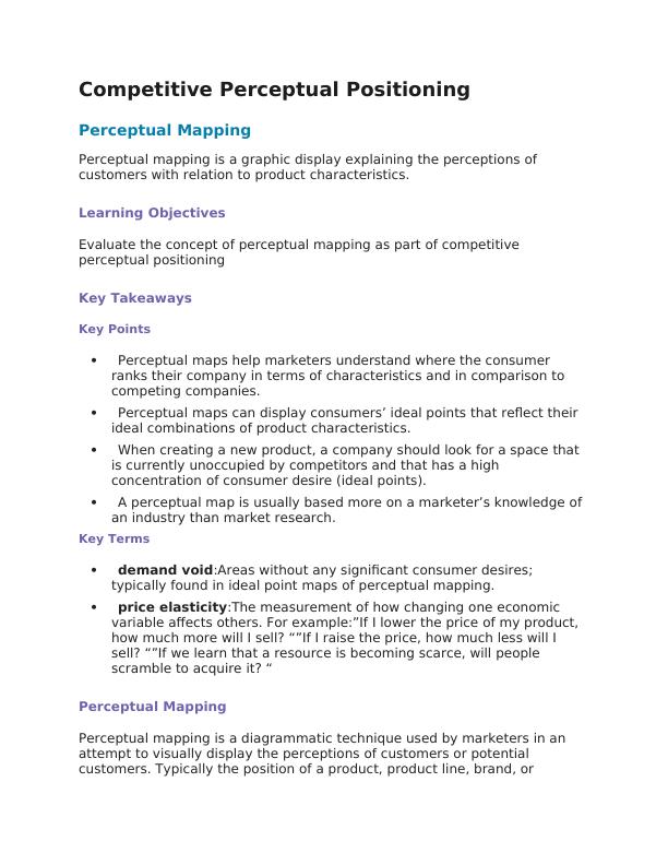 Competitive Perceptual Positioning | Perceptual Mapping Assignment_1
