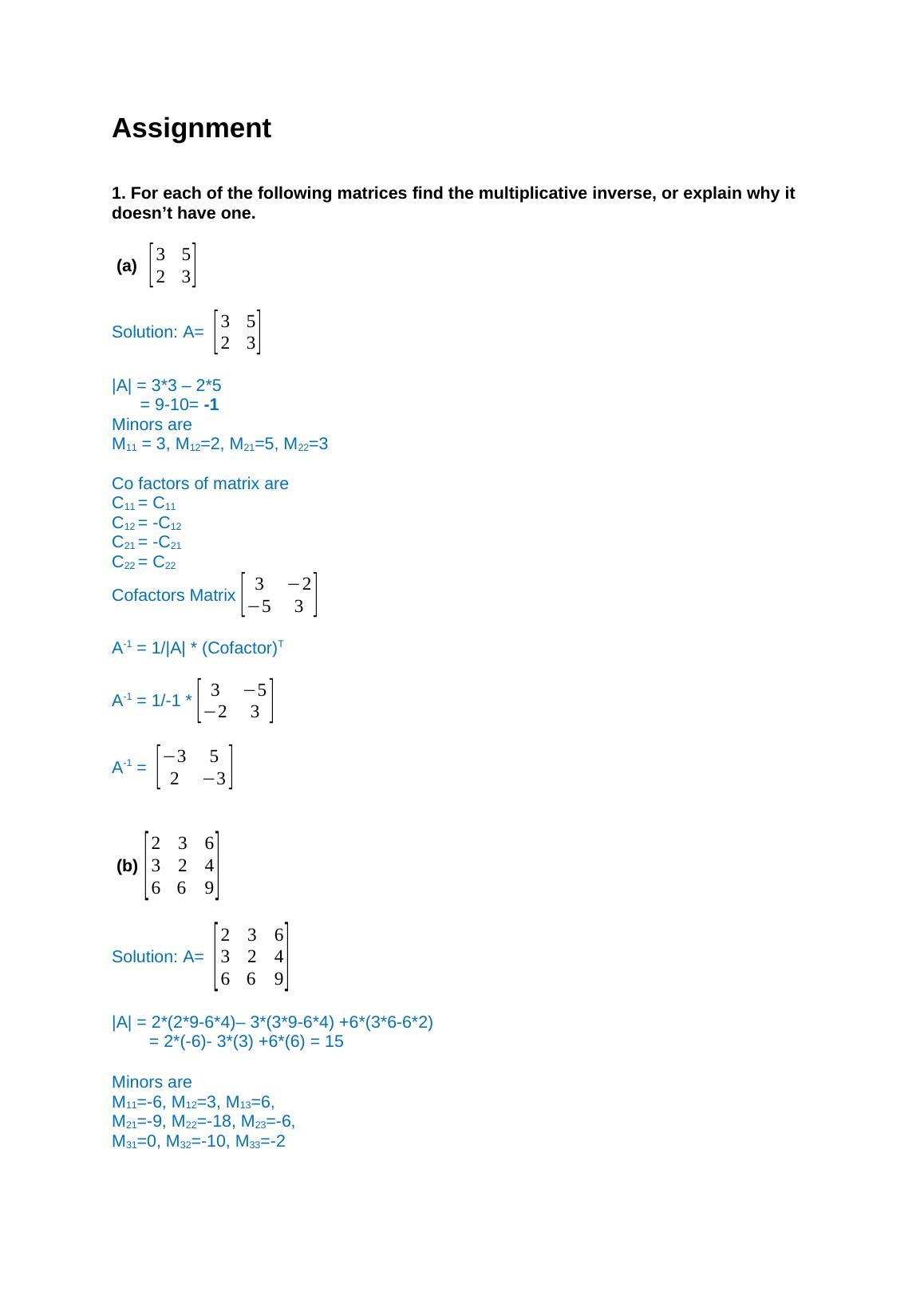 Assignment 1 For Each Of The Following Matrices Find