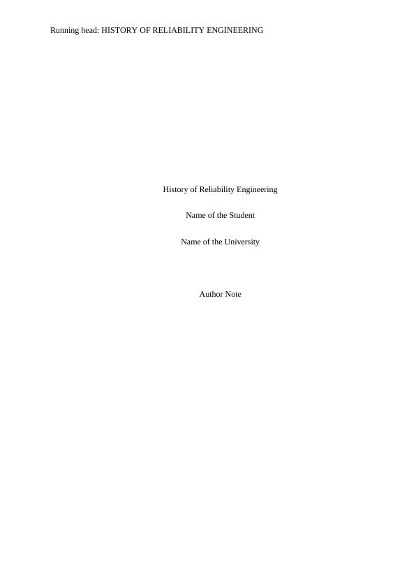 History of Reliability Engineering Assignment_1