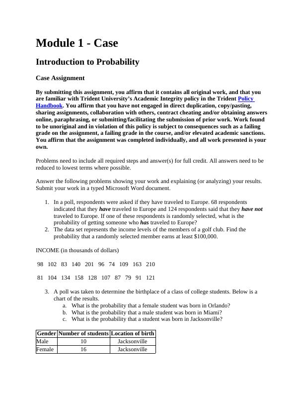 Introduction to Probability Problems with Solutions | Desklib_1