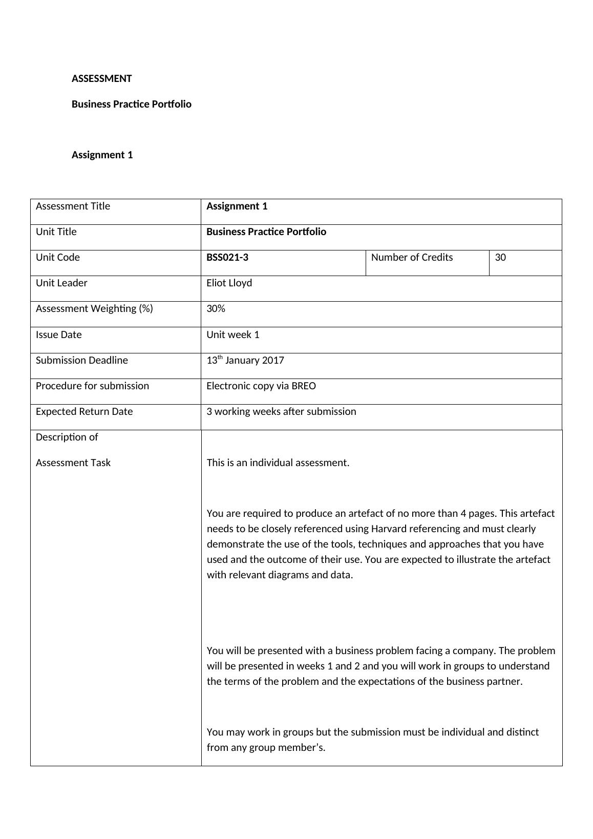 Business Practice Portfolio Assignment 1 - BSS021-3_1