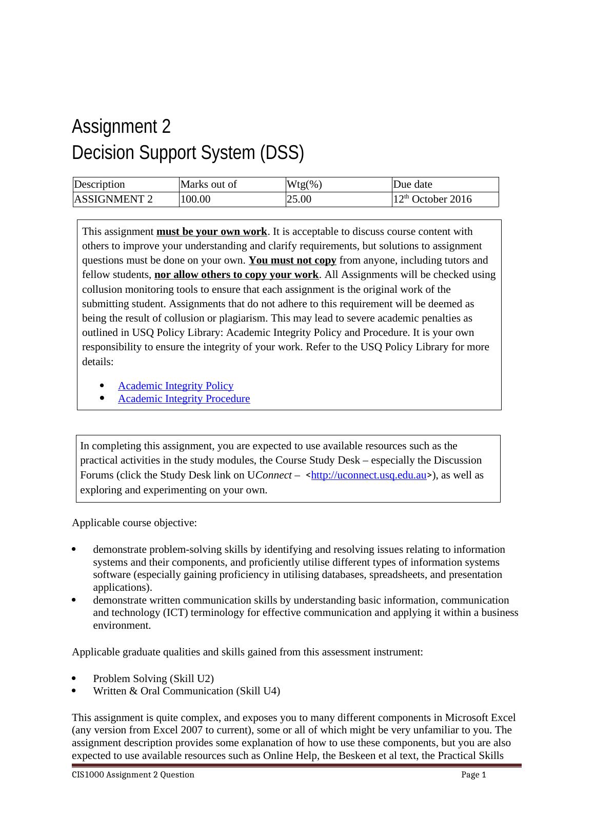 Assignment 2 Decision Support System Dss