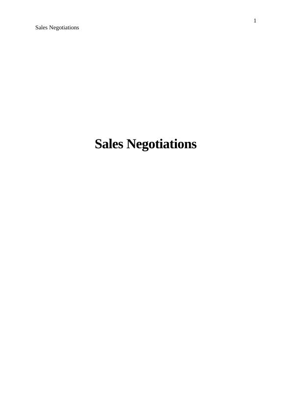 1. Sales Negotiations. Sales Negotiations. Task 5 – Pla_1