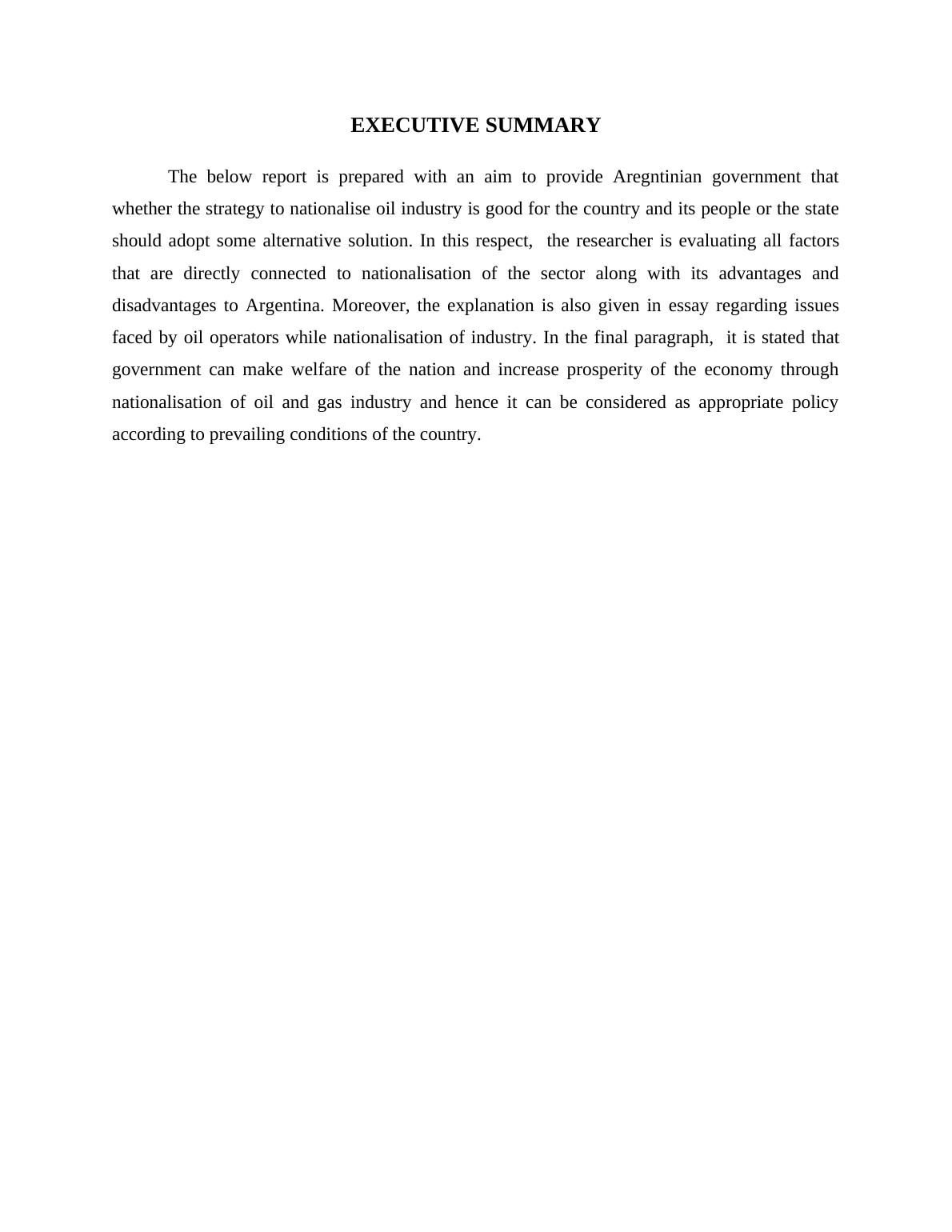 Nationalization of Oil Industry Assignment