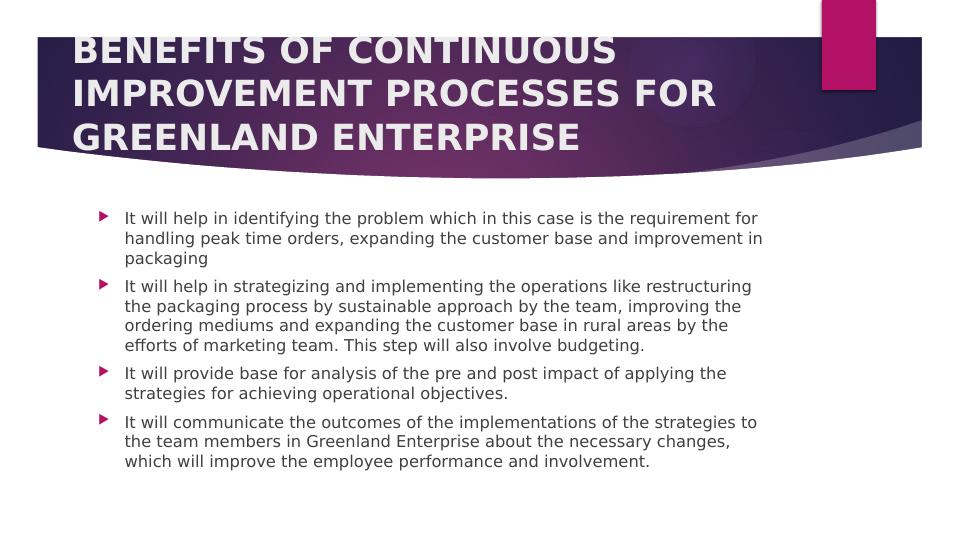Benefits of Continuous Improvement Processes for Greenland Enterprise