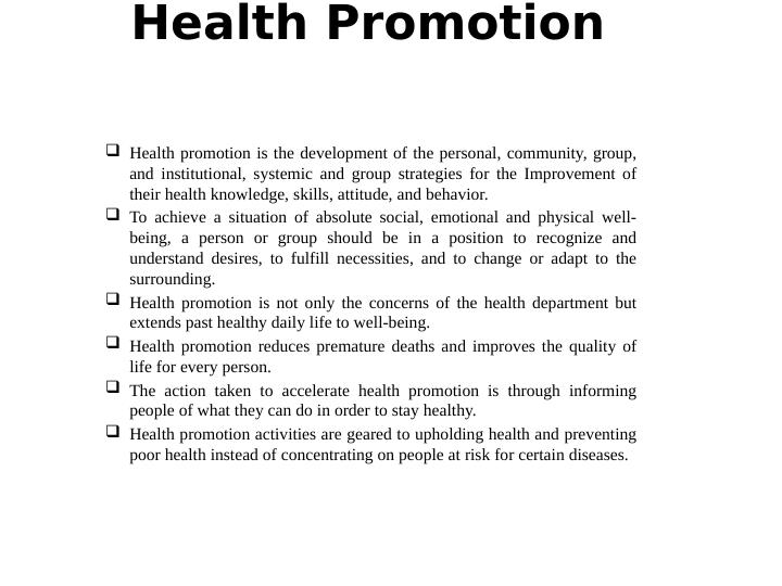 health promotion definition essay