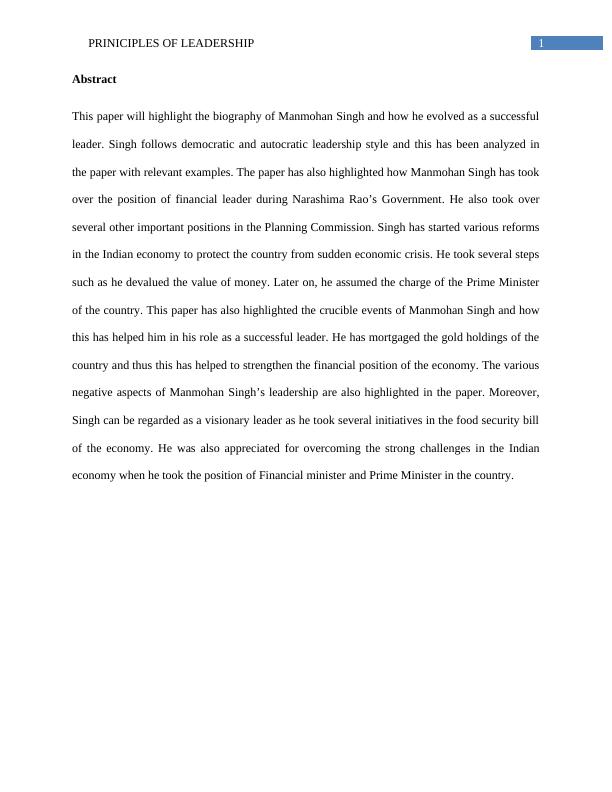 Paper on Biography of Manmohan Singh as Successful Leader_2