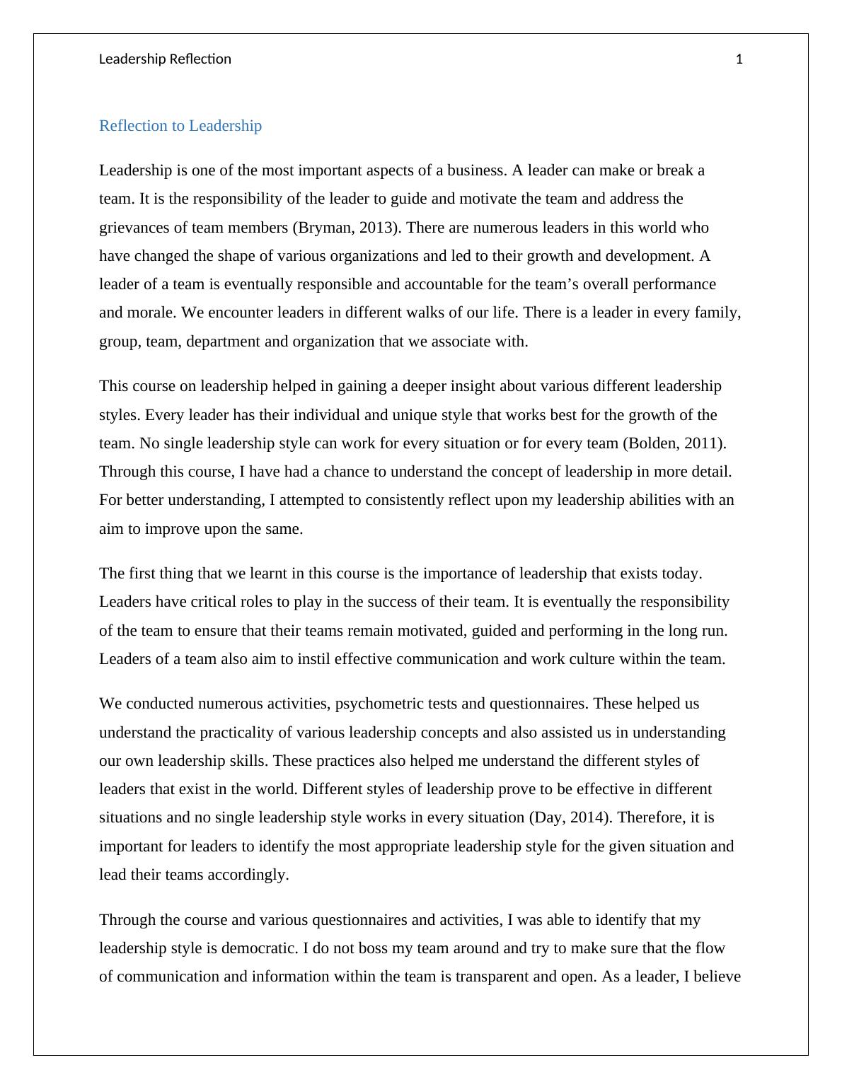 Leadership Reflection People Culture And Leadership