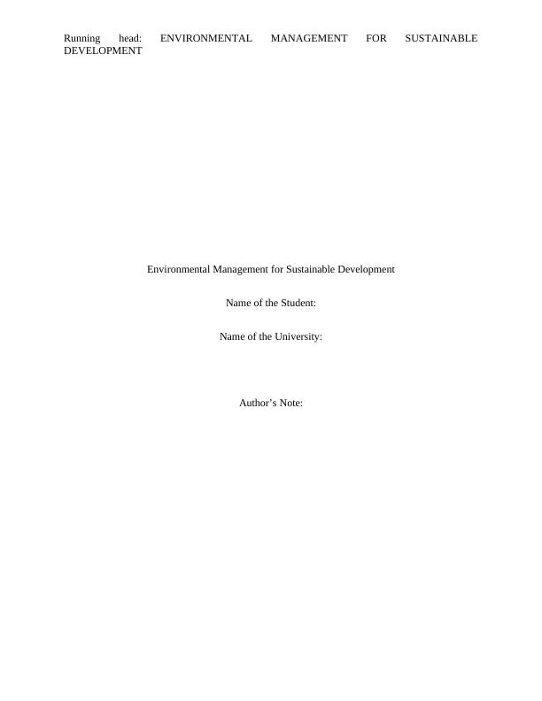 Environmental Management for Sustainable Development - Assignment_1