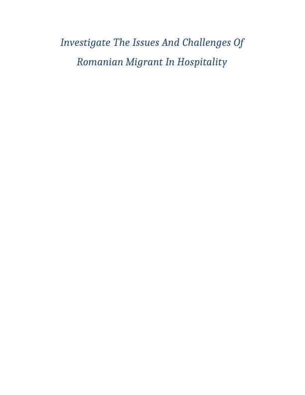 The Issues And Challenges Of Romanian Migrant In Hospitality_1
