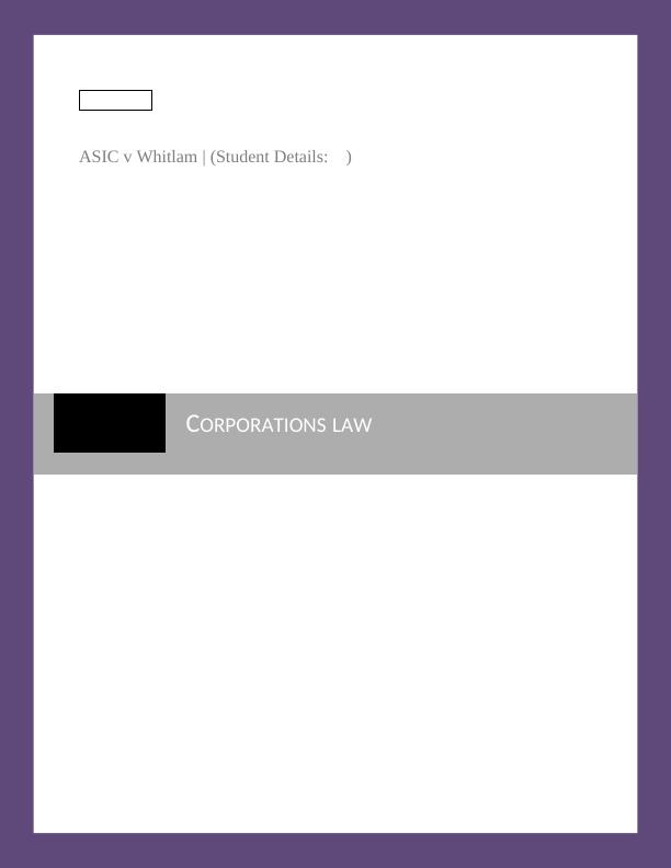 Corporations Law : Assignment_1