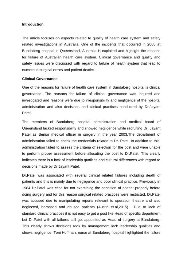Case Study of Bundaberg Hospital Assignment_2