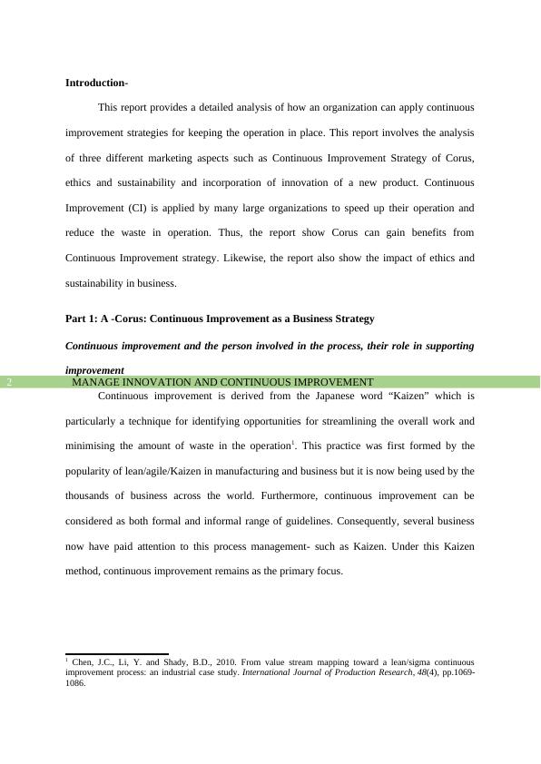 Managing Innovation and Continuous Improvement Name of the University Author_3