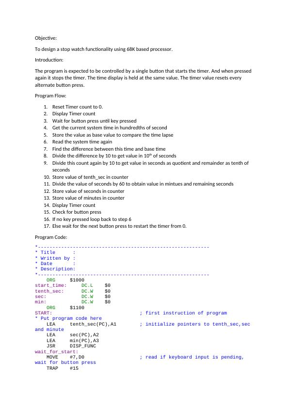 Designing a Stop Watch using 68K Processor