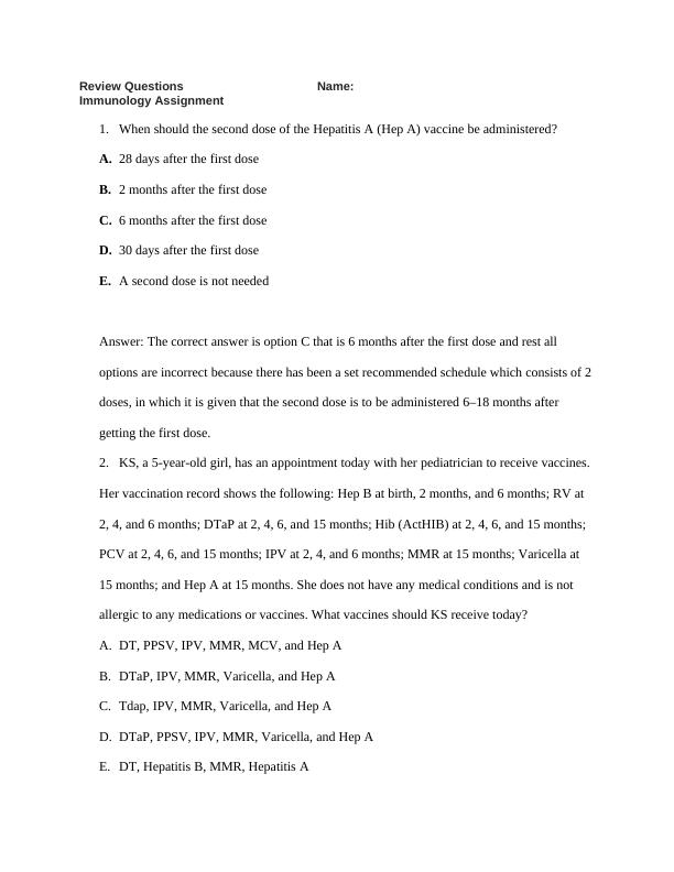 Immunology Assignment Review Questions and Patient Case_1