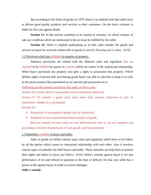 BUSINESS LAW INTRODUCTION 3 TASK 13 1.1 Implied Terms and Conditions of Sale of Goods Act_4