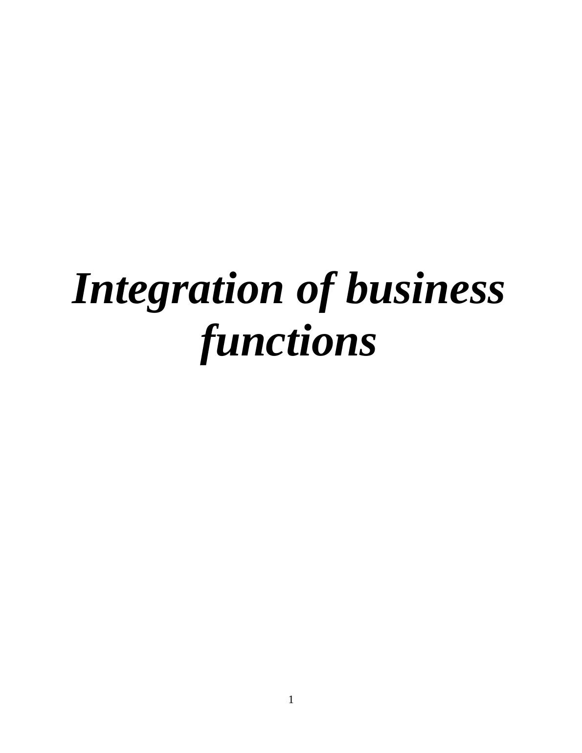 Integration of Business Functions - Desklib