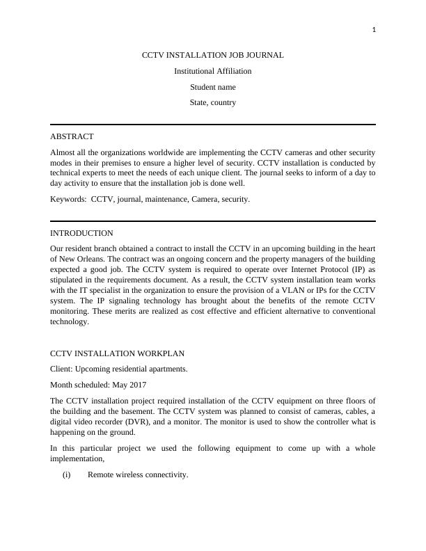CCTV Installation Job Journal- Report_1