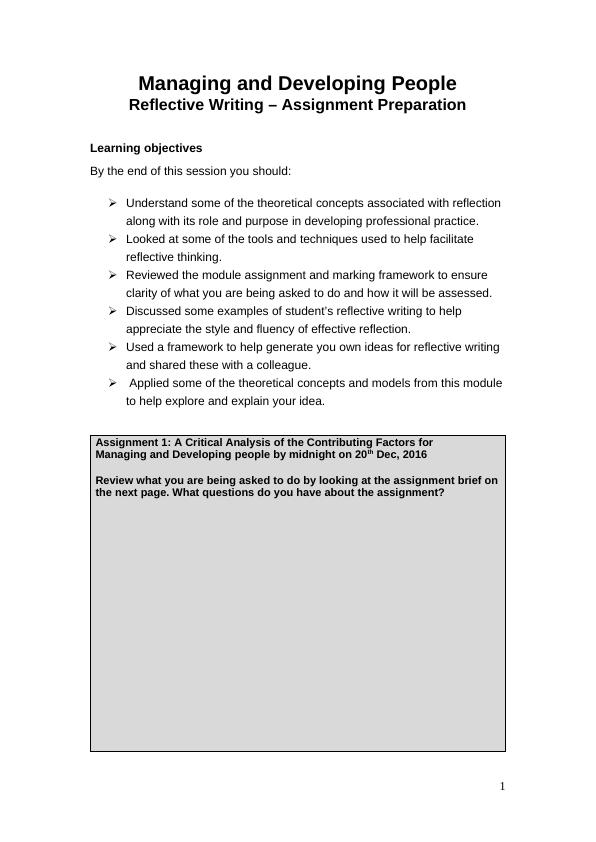 Managing and Developing People Reflective Writing – Assignment_1