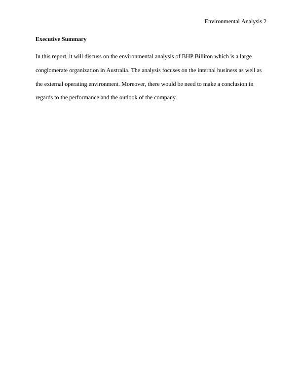 Environmental Analysis Report BHP Billiton