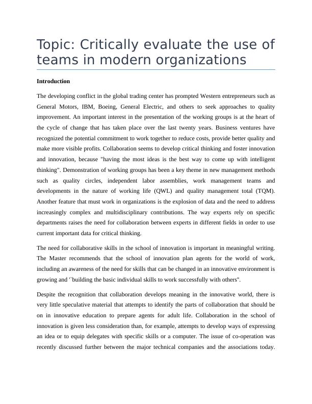 Critically evaluate the use of teams in modern organizations_2