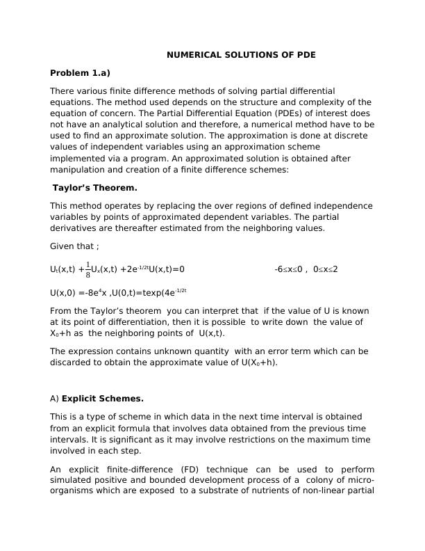 Numerical Solutions of PDE | Assignment_1