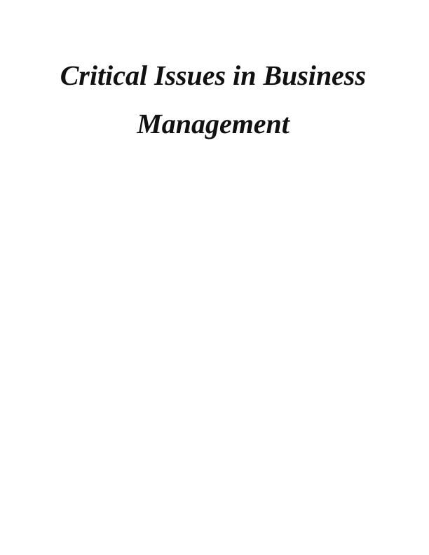 Business Management Assignment: Critical Issues_1