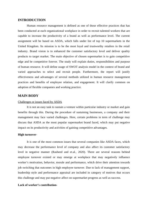 Challenges and Roles of HR in ASDA Desklib