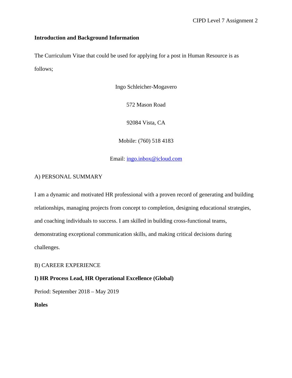 CIPD Level 7 Assignment 1: Skills Development and HR Roles