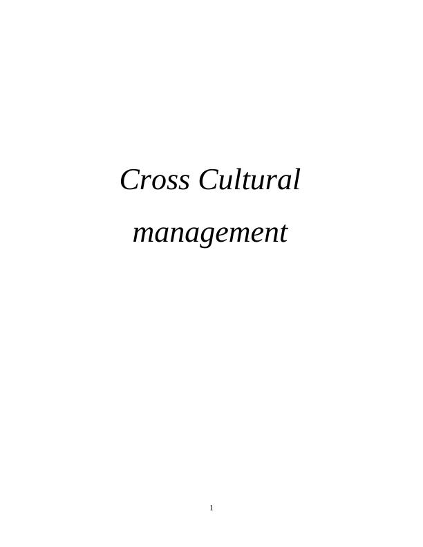 Cross Cultural  Management - Assignment_1