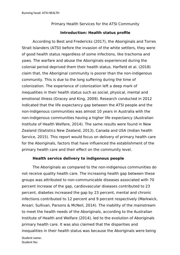 ATSI Health: Primary Health Services, Disparities, and Factors Influencing Delivery | Overview and Analysis_1