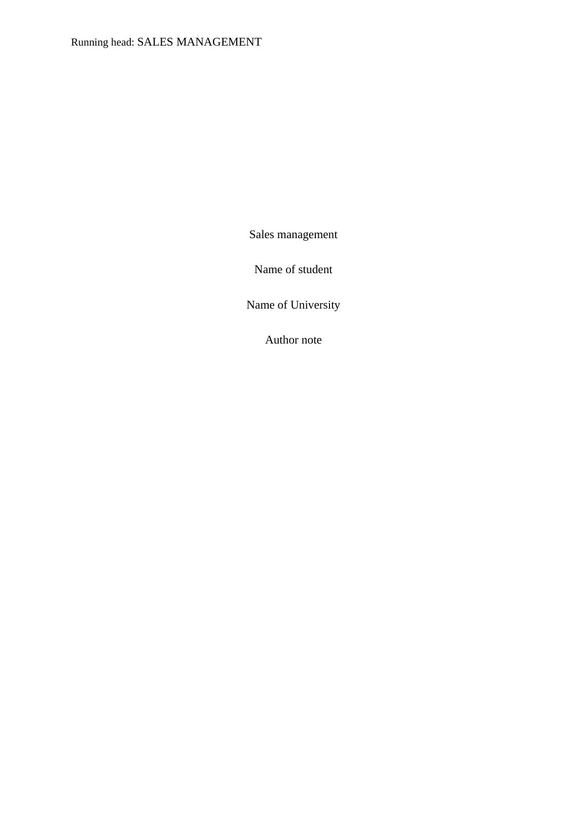 sales management assignment pdf