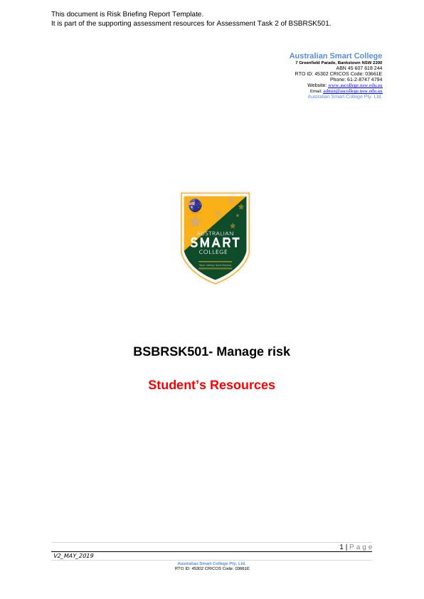 BSBRSK501  Risk Manage Analysis Report 2022_1