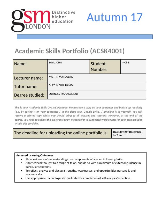 Assignment ACSK4001 Academic Skills Portfolio_1