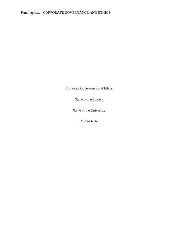 Corporate Governance and Ethics | Assignment_1