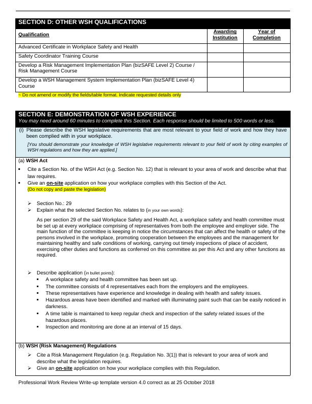 Workplace Safety and Health Officer Application - Professional Work ...