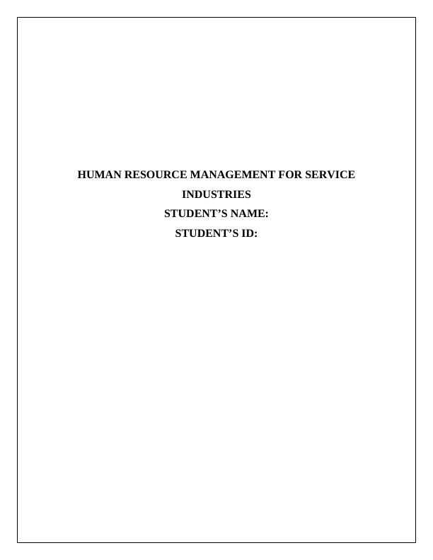 Human Resource Management For Service Industry Assignment_1